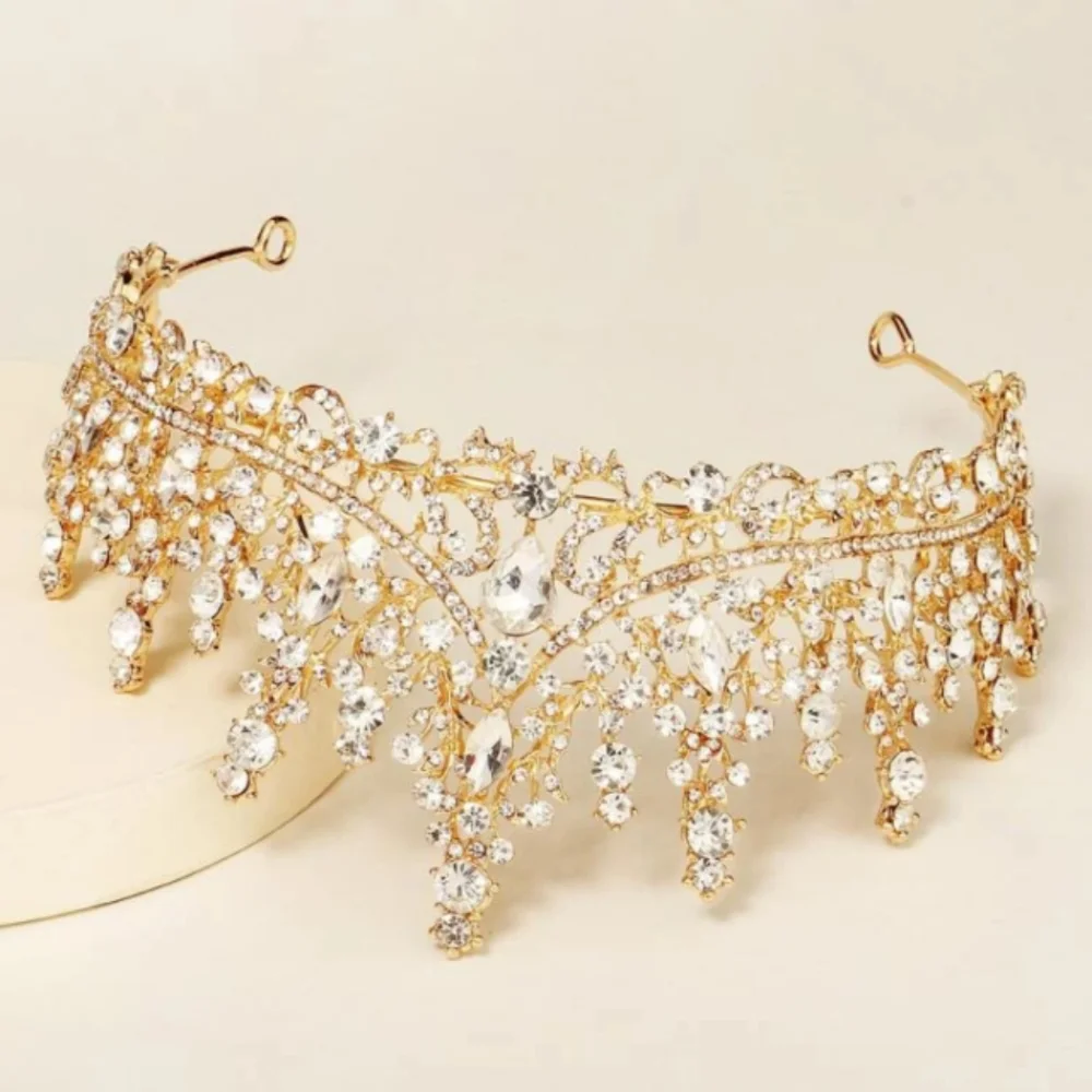 New gold and silver rhinestone bridal wedding crown
